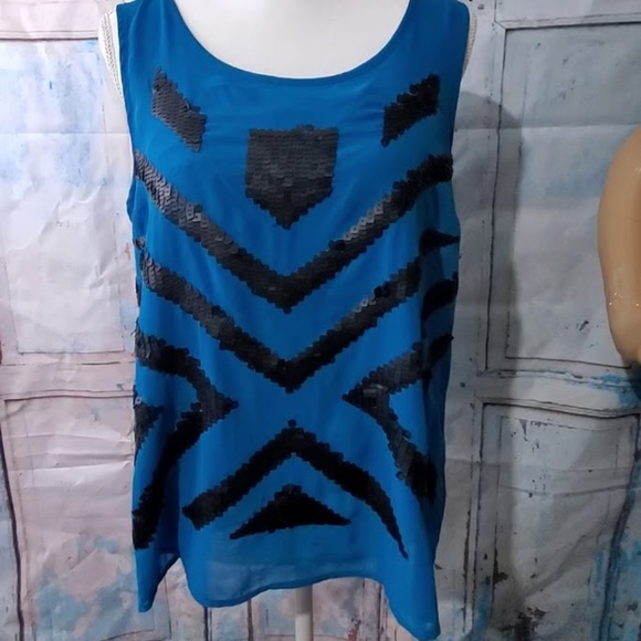 BLUE BLACK JENNIFER LOPEZ SLEEVELESS TOP LARGE - Picture 1 of 7